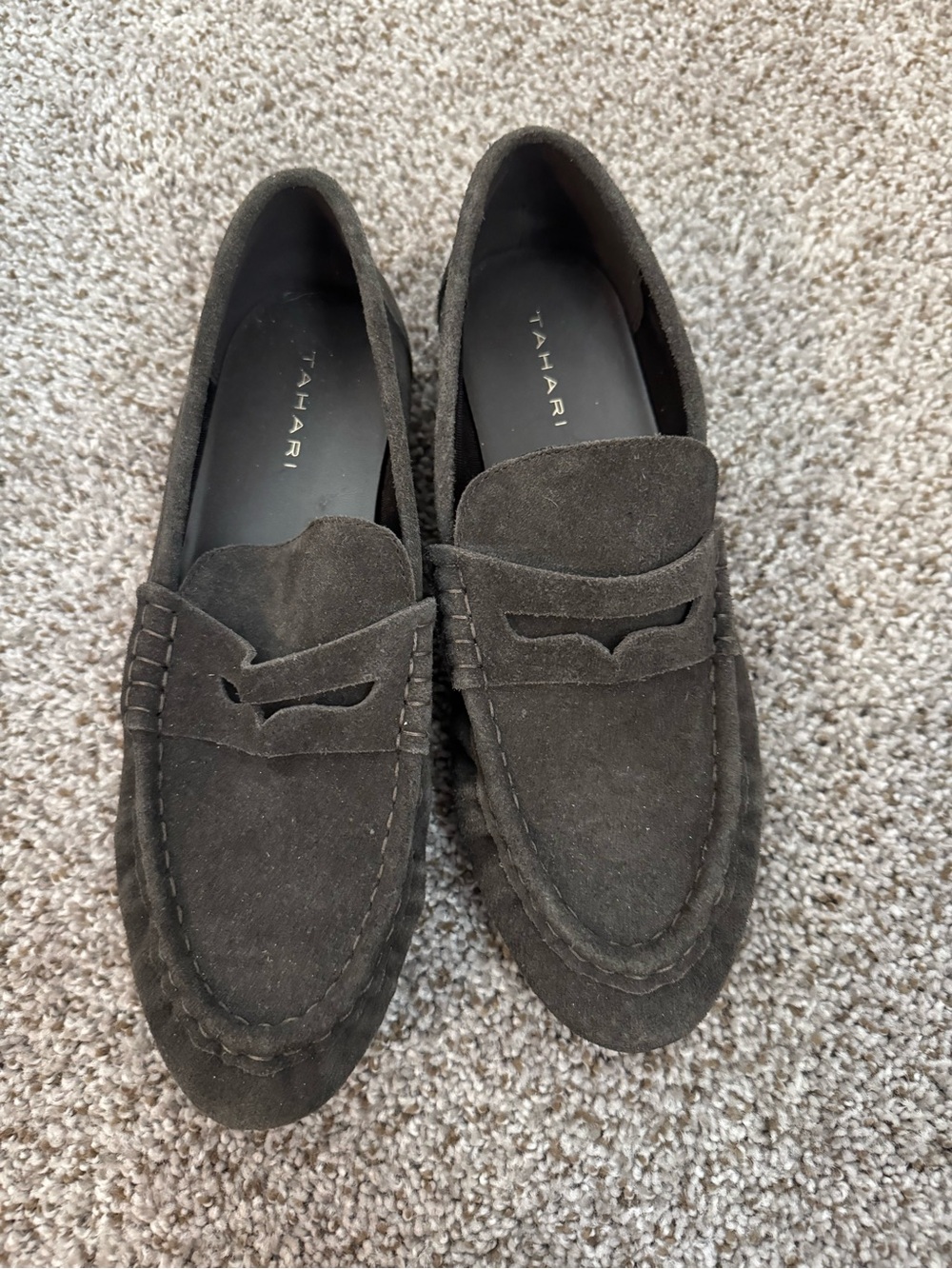 Tahari Women’s Suede Penny Loafers in Charcoal